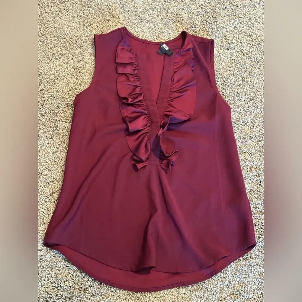 J. Crew Burgundy Ruffled Bib Collar Blouse XXS - Picture 1 of 6